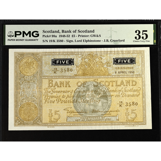 SCOTLAND P.98a SC115a 1952 Bank of Scotland £5 Choice VF 35