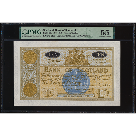 SCOTLAND P.93c SC133 1963 Bank of Scotland £10 AUNC55