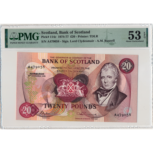 SCOTLAND P.114c SC145c 1974 Bank of Scotland £20 AUNC 53 EPQ