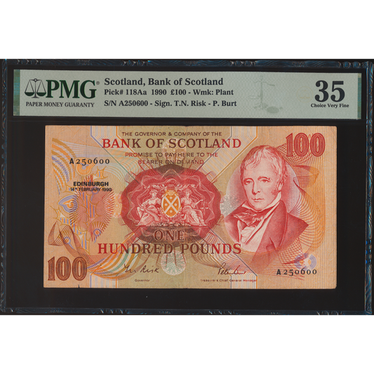 P.118Aa SC174f 1990 Bank of Scotland £100 A CHOICE VF 35