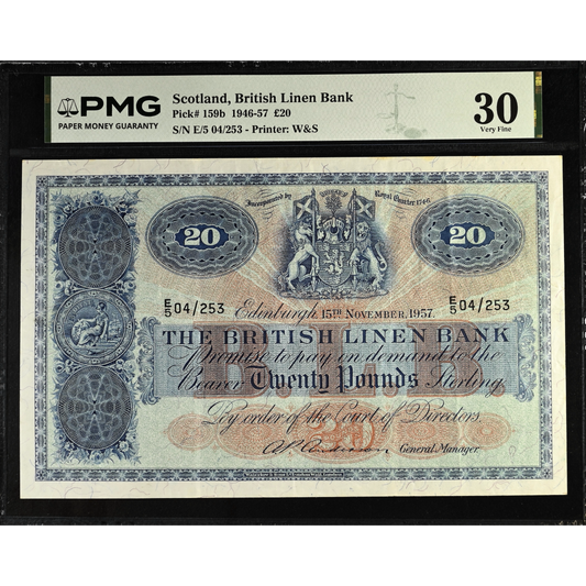 SCOTLAND P.159b SC235b 1957 British Linen Bank £20 E/5 VF 30