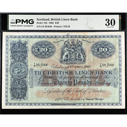 SCOTLAND P.164 SC236 1962 British Linen Bank £20 VF30