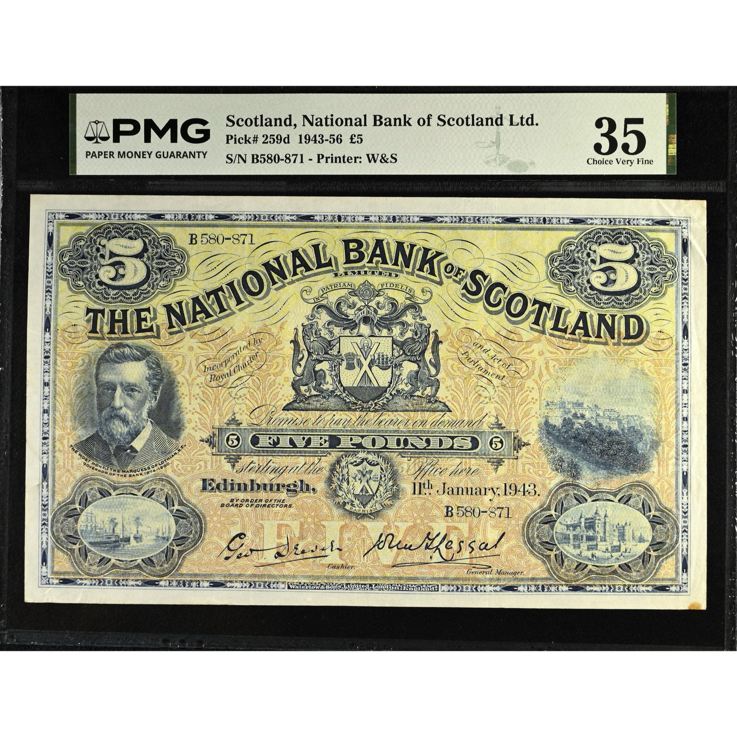 SCOTLAND P.259d SC512d 1943 National Bank of Scotland £5 VF 30