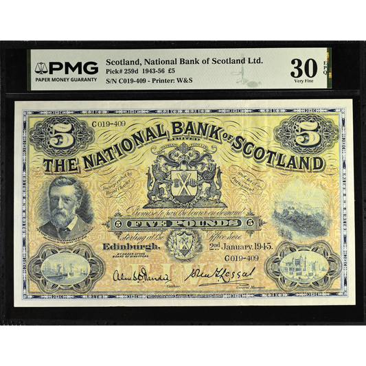 SCOTLAND P.259d SC512e 1945 National Bank of Scotland £5 VF 30 EPQ