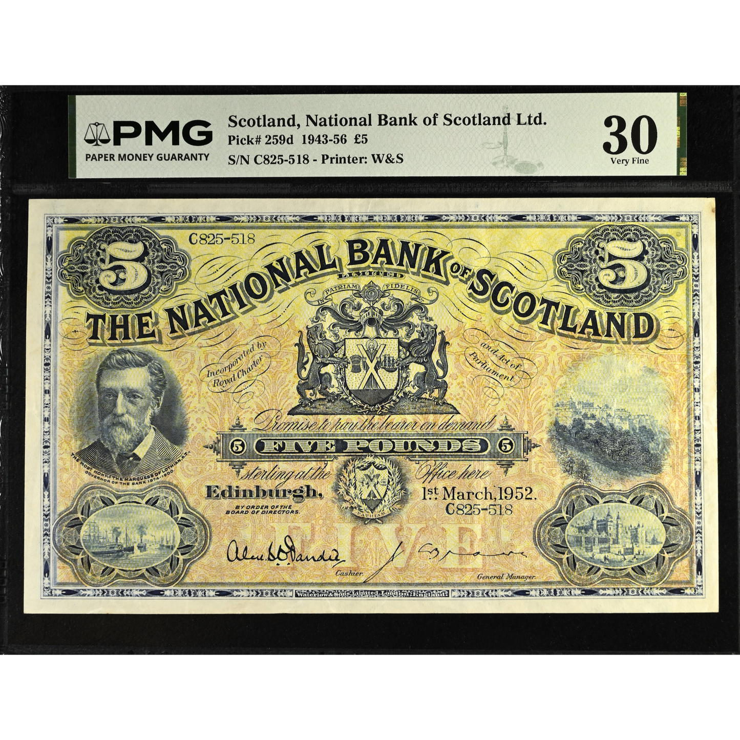 SCOTLAND P.259d SC512f 1952 National Bank of Scotland £5 VF 30