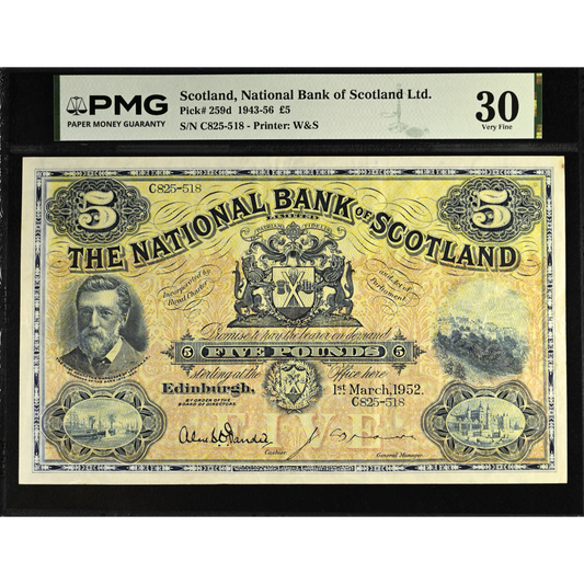 SCOTLAND P.259d SC512f 1952 National Bank of Scotland £5 VF 30
