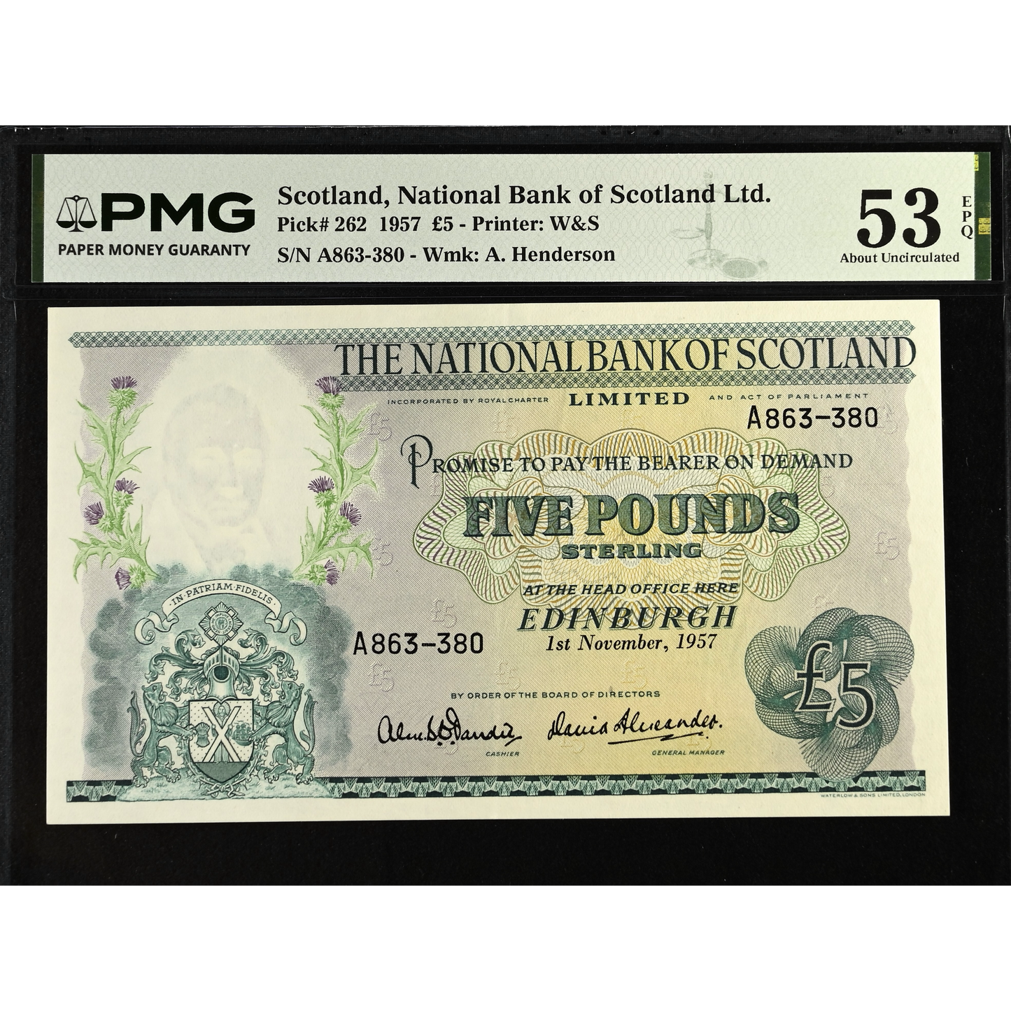 SCOTLAND P.262 SC513 1957 National Bank of Scotland £5 AUNC 53 EPQ