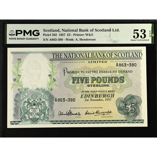 SCOTLAND P.262 SC513 1957 National Bank of Scotland £5 AUNC 53 EPQ
