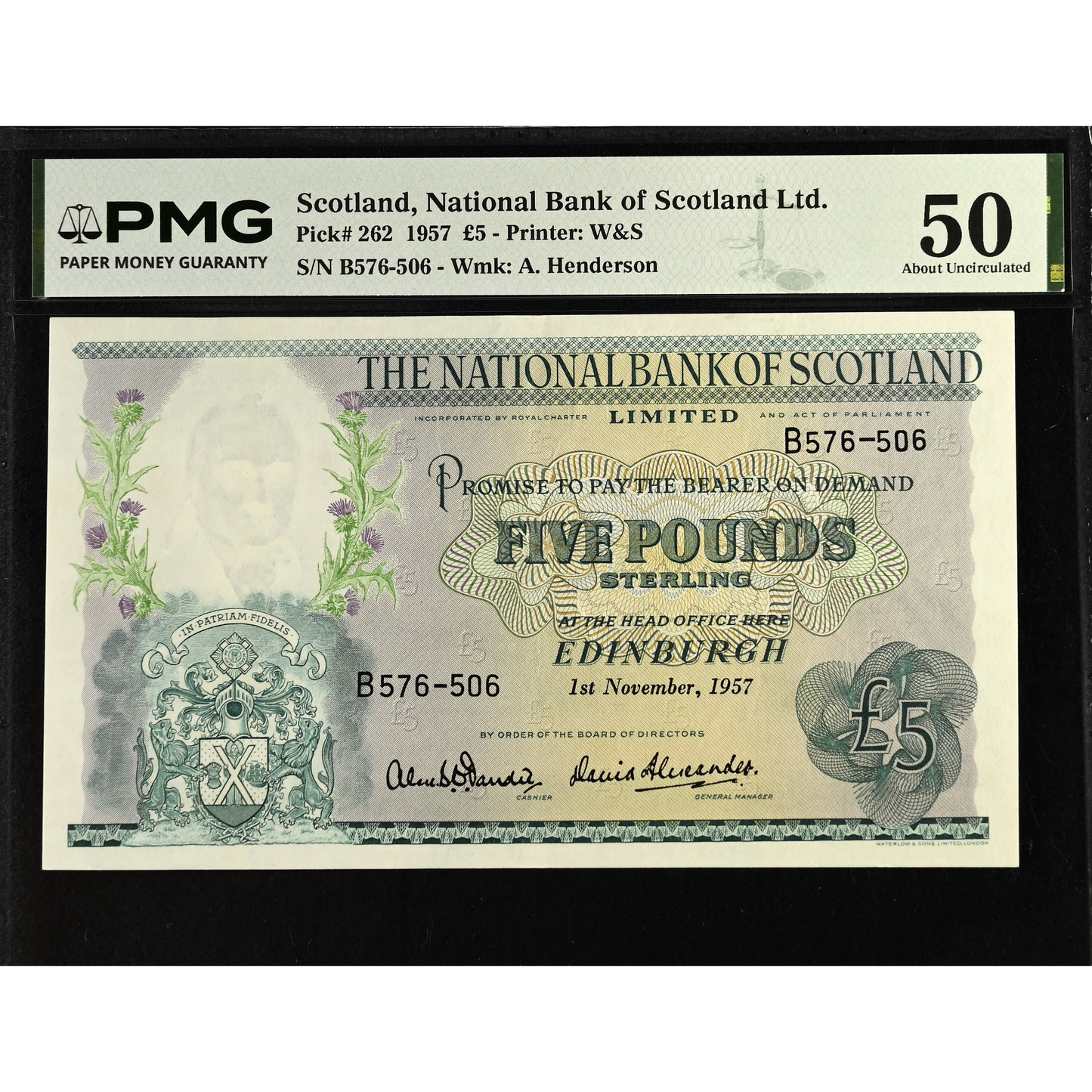 SCOTLAND P.262 SC513 1957 National Bank of Scotland £5 AUNC 50