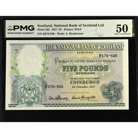 SCOTLAND P.262 SC513 1957 National Bank of Scotland £5 AUNC 50