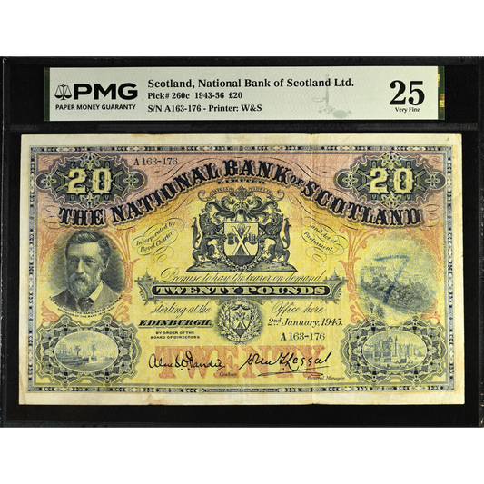 SCOTLAND P.260c SC522d 1945 National Bank of Scotland £20 VF 25