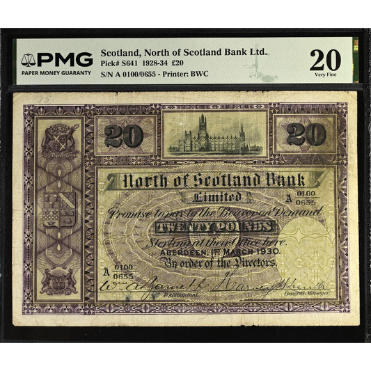 SCOTLAND P.S641 SC716 1930 North of Scotland Bank £20 VF 20