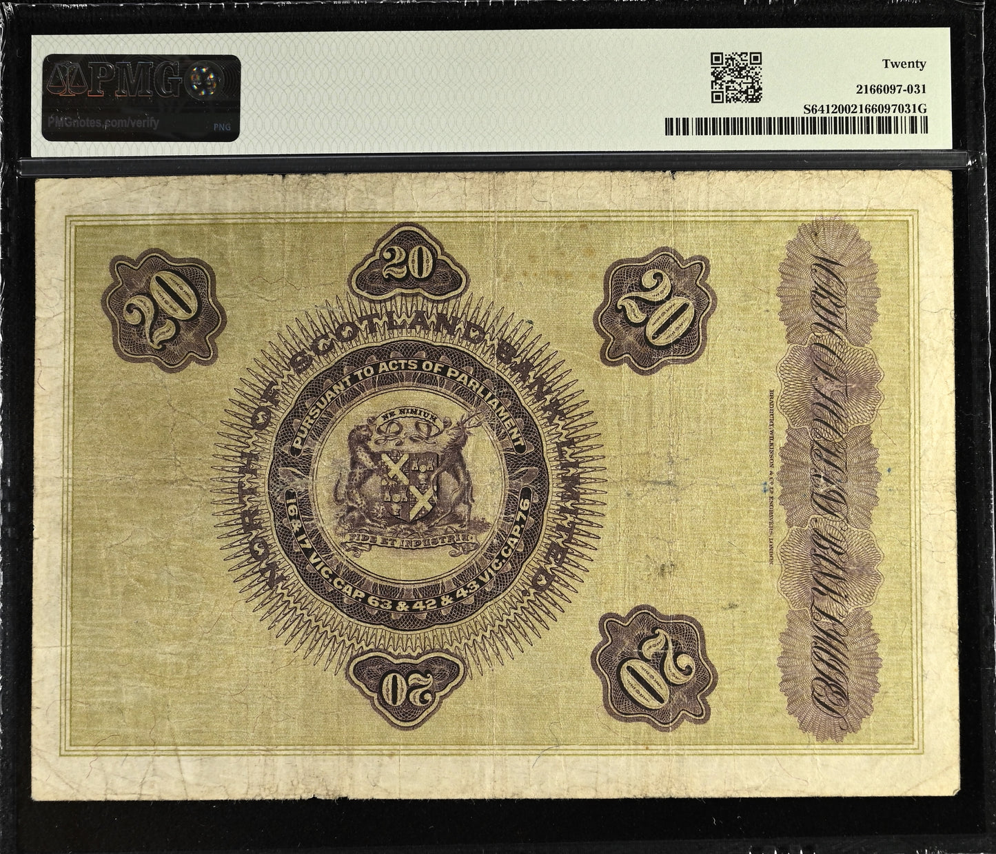 SCOTLAND P.S641 SC716 1930 North of Scotland Bank £20 VF 20