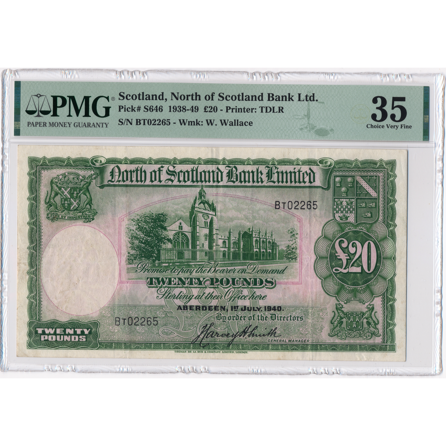 SCOTLAND P.S646 SC717a 1940 North of Scotland Bank £20 Choice VF 35