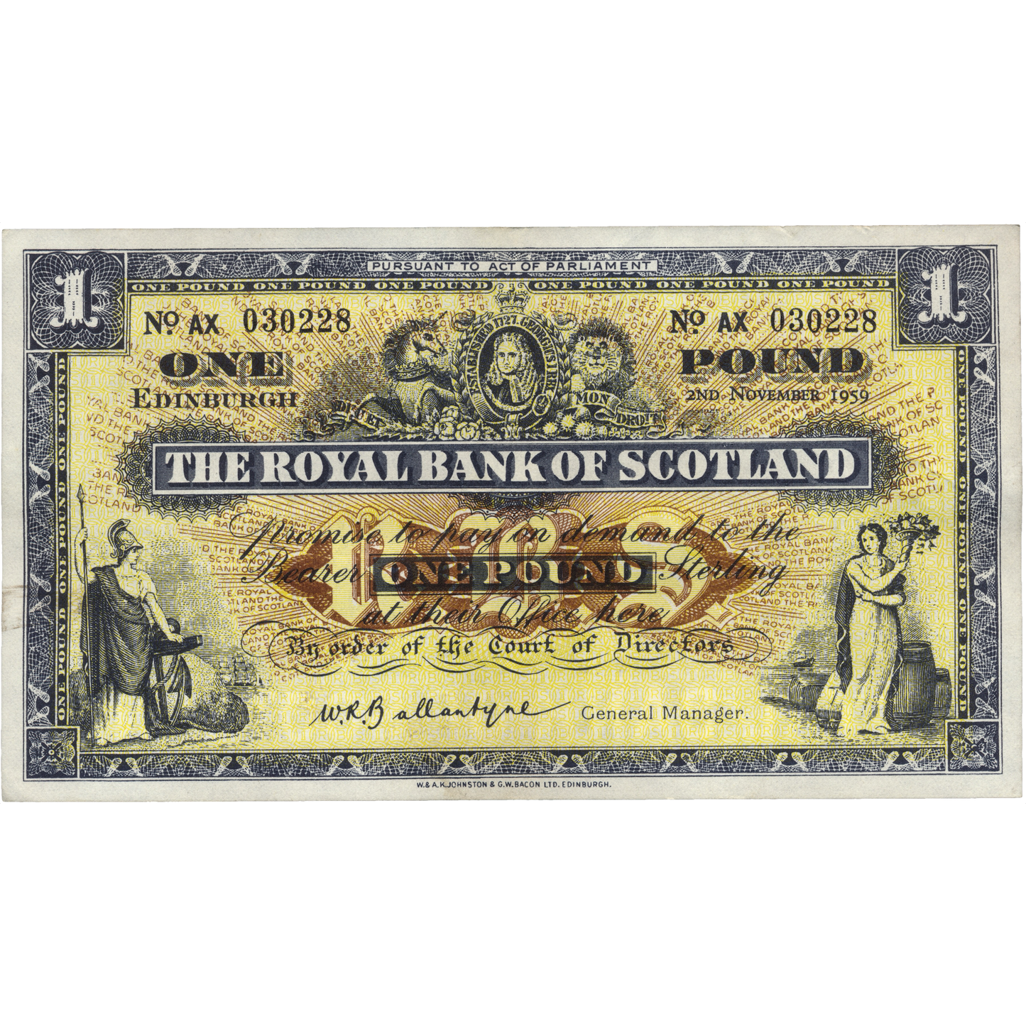 SCOTLAND P.324b SC803 1959 Royal Bank of Scotland £1 EF