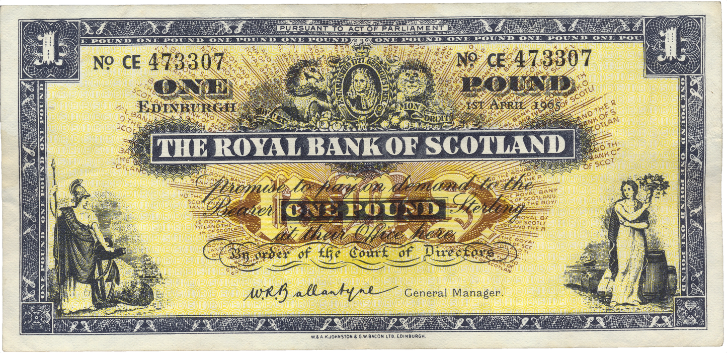 SCOTLAND P.325a SC804a 1965 Royal Bank of Scotland £1 AUNC