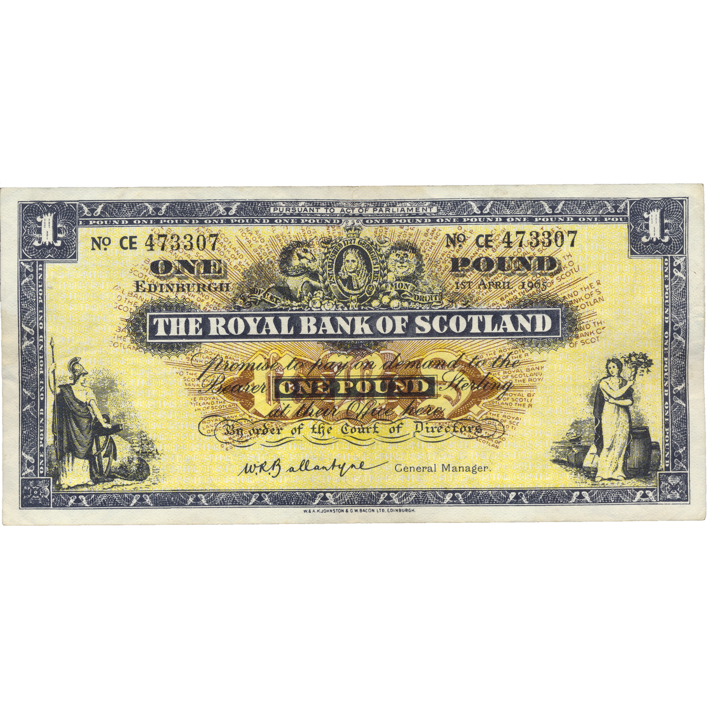 SCOTLAND P.325a SC804a 1965 Royal Bank of Scotland £1 AUNC