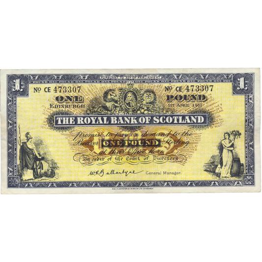 SCOTLAND P.325a SC804a 1965 Royal Bank of Scotland £1 AUNC