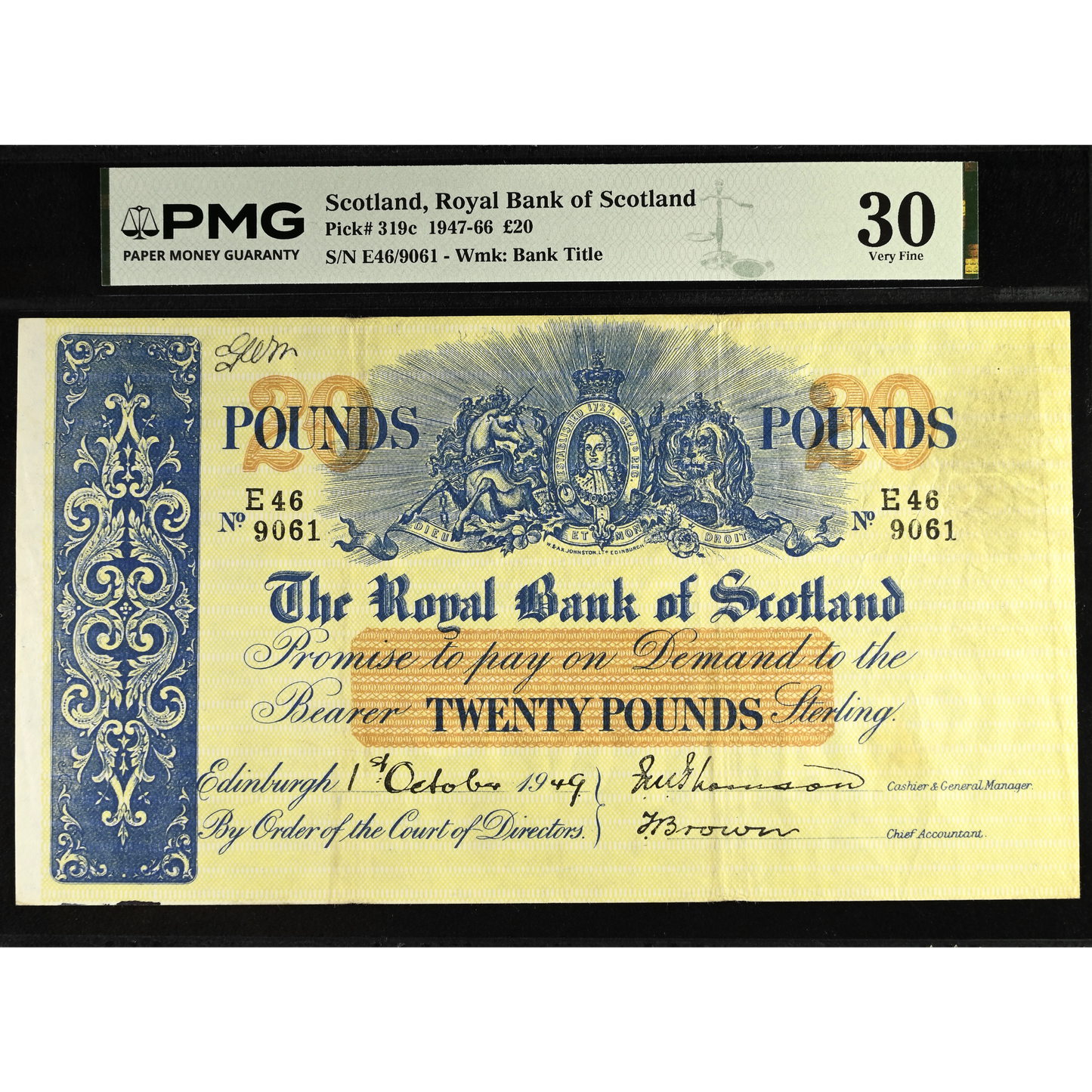 SCOTLAND P.319c SC811b 1949 Royal Bank of Scotland £20 VF 30
