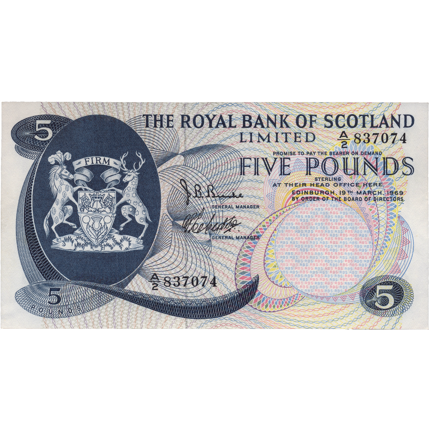 SCOTLAND P.330 SC816a 1969 Royal Bank of Scotland £5 AUNC