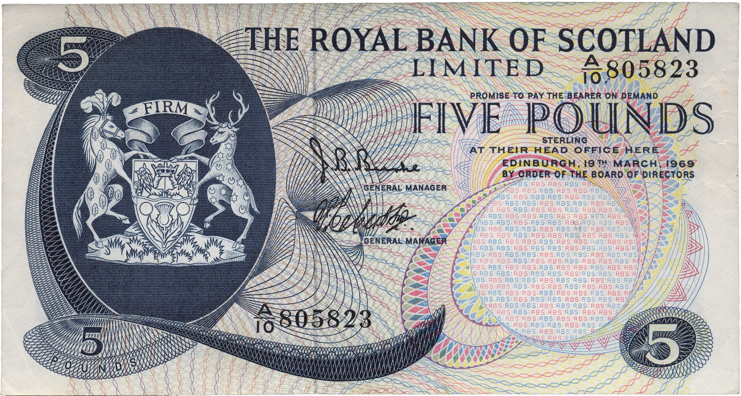 SCOTLAND P.330 SC816a 1969 Royal Bank of Scotland £5 EF