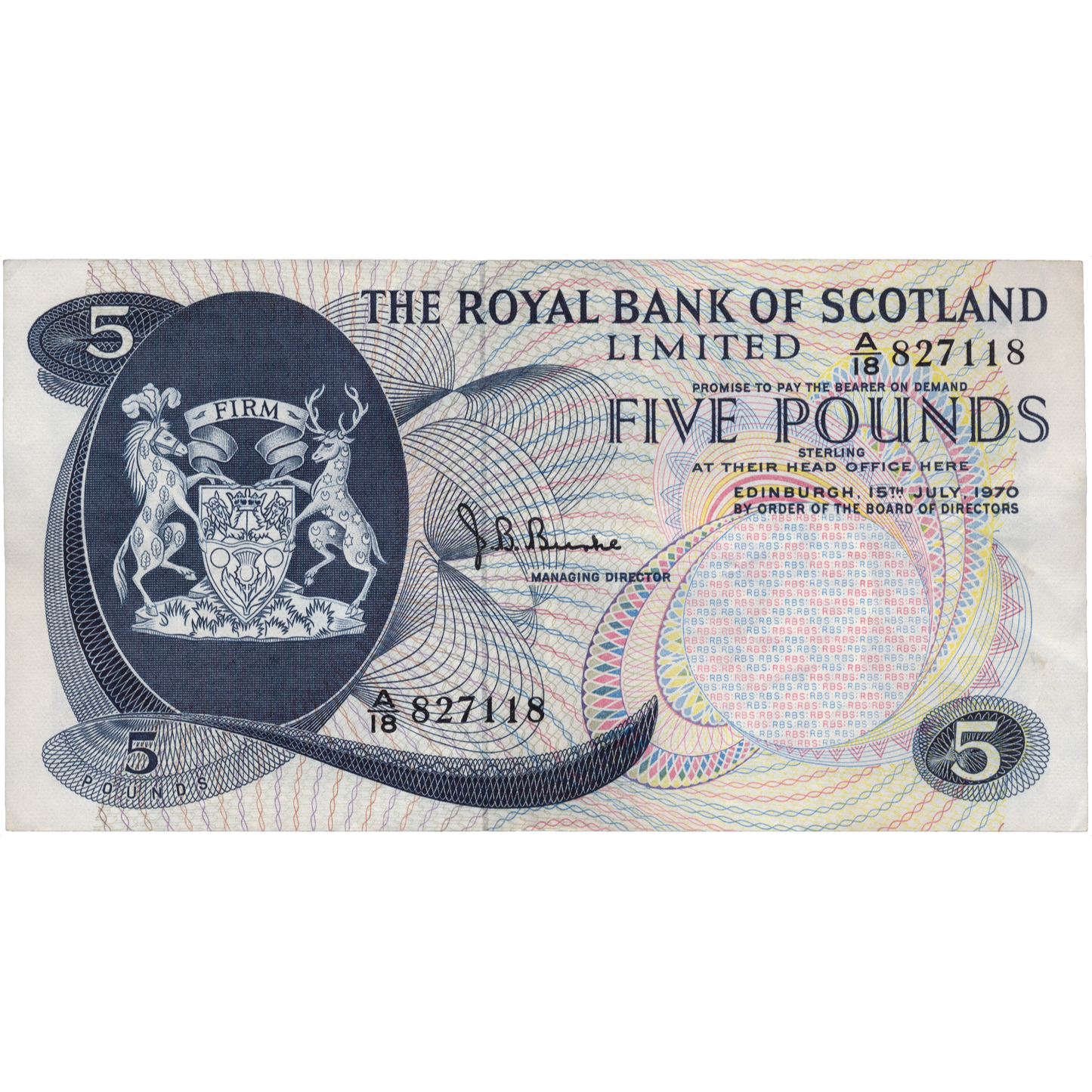 SCOTLAND P.335 SC816b 1970 Royal Bank of Scotland £5 NEF