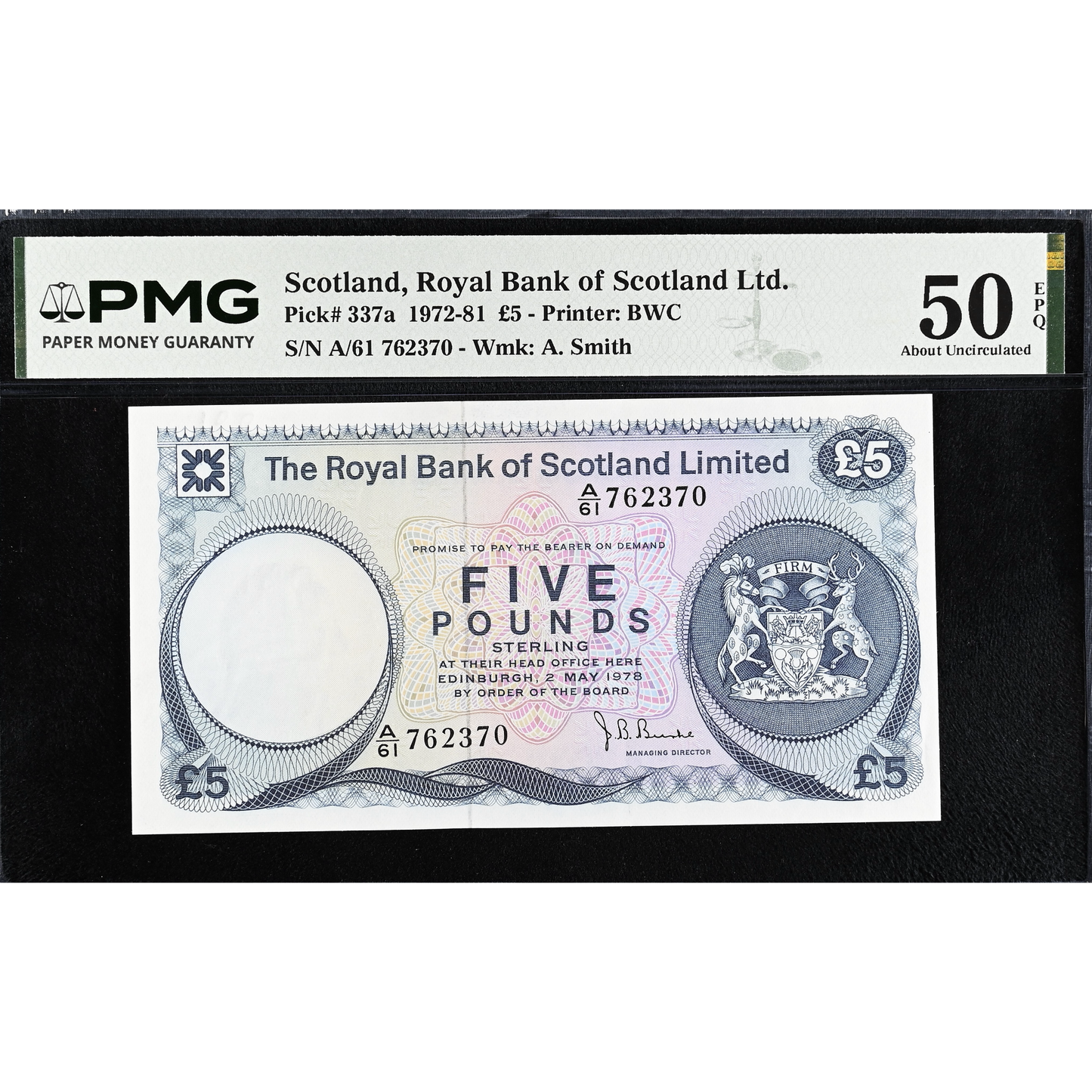 SCOTLAND P.337a SC817 1978 Royal Bank of Scotland £5 AUNC 50 EPQ