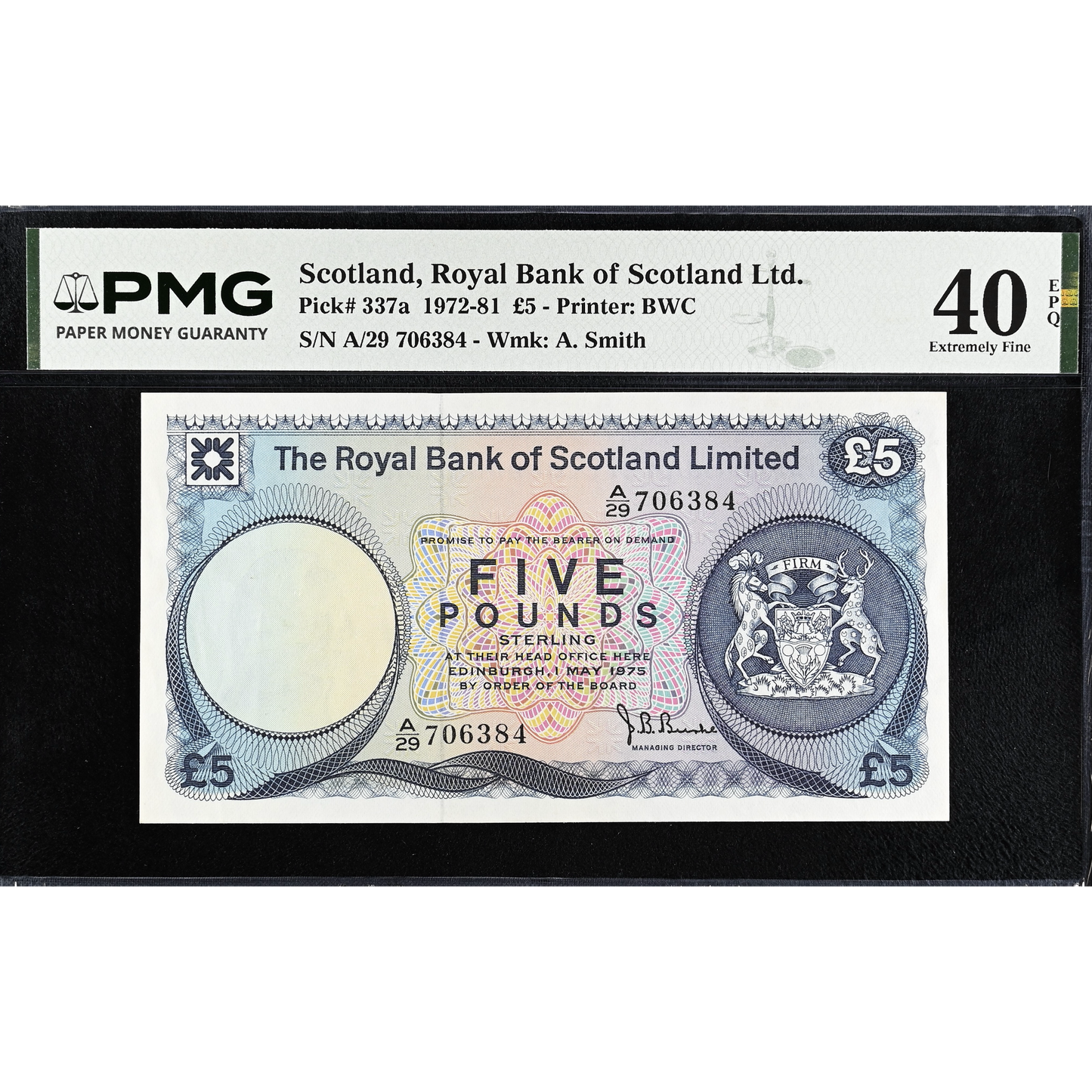 SCOTLAND P.337a SC817 1975 Royal Bank of Scotland £5 EF 40 EPQ