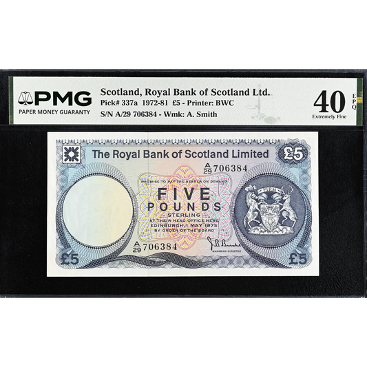 SCOTLAND P.337a SC817 1975 Royal Bank of Scotland £5 EF 40 EPQ