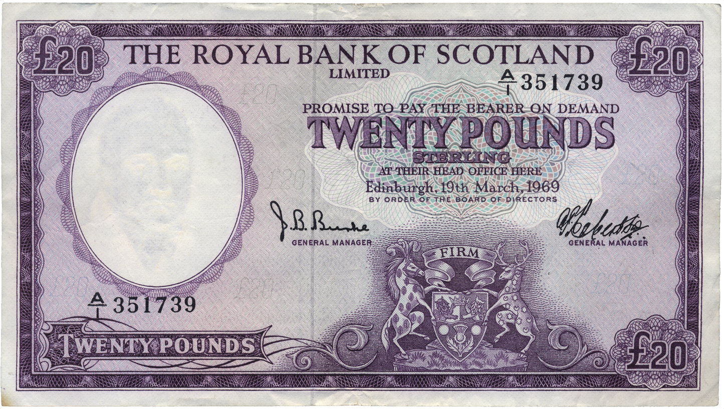 SCOTLAND P.332 SC820 1969 Royal Bank of Scotland £20 A/1  GVF