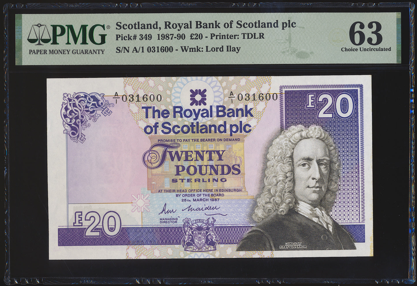 SCOTLAND P.349 SC862 1987 Royal Bank of Scotland First series £20 A/1 CHOICE UNC 63