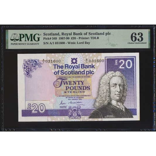 SCOTLAND P.349 SC862 1987 Royal Bank of Scotland First series £20 A/1 CHOICE UNC 63