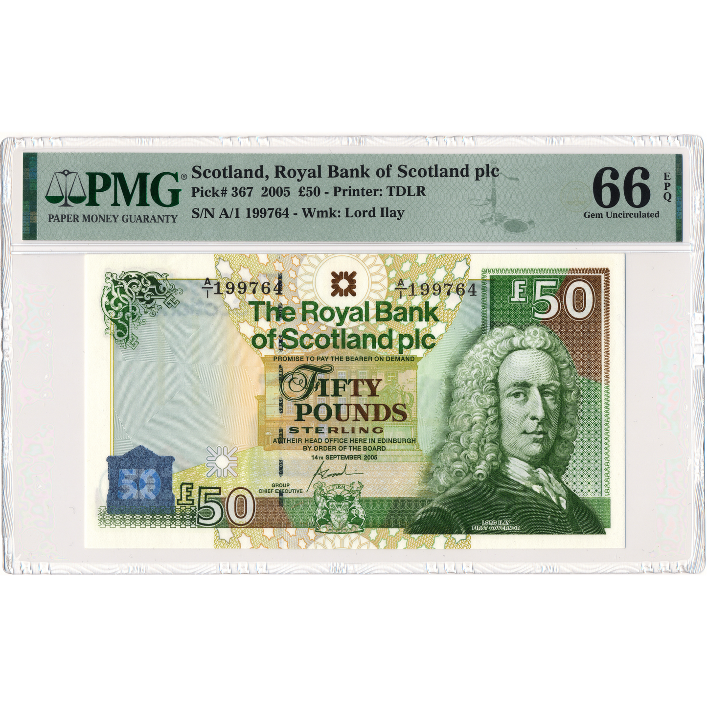 SCOTLAND P.367 SC871 2005 Royal Bank of Scotland First series £50 Gem UNC 66 EPQ A/1