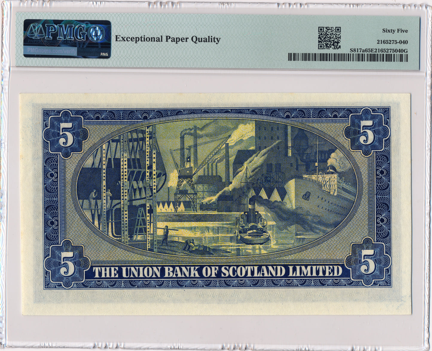 SCOTLAND P.S817a SC913a 1952 Union Bank of Scotland £5 Gem UNC 65 EPQ