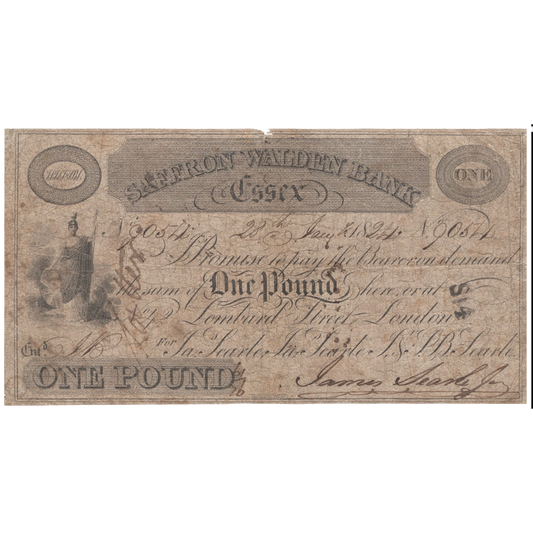 Saffron Walden Bank 1824 £1 banknote Outing 1848b