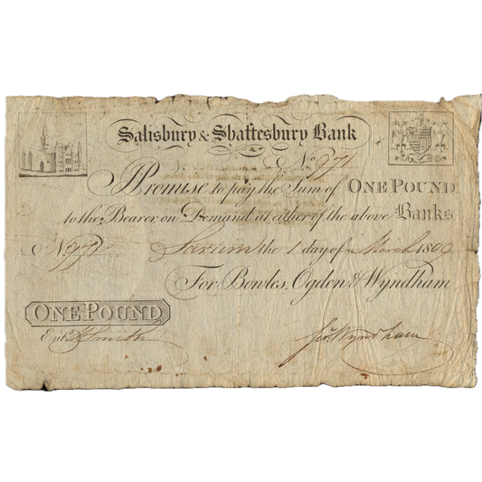 Salisbury & Shaftsbury Bank 1809 £1 banknote Outing 1922a