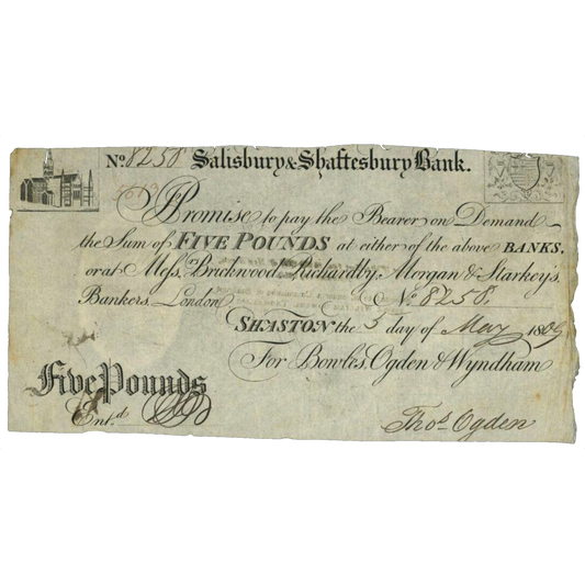 Salisbury & Shaftsbury Bank 1809 £1 banknote GF Outing 1922b