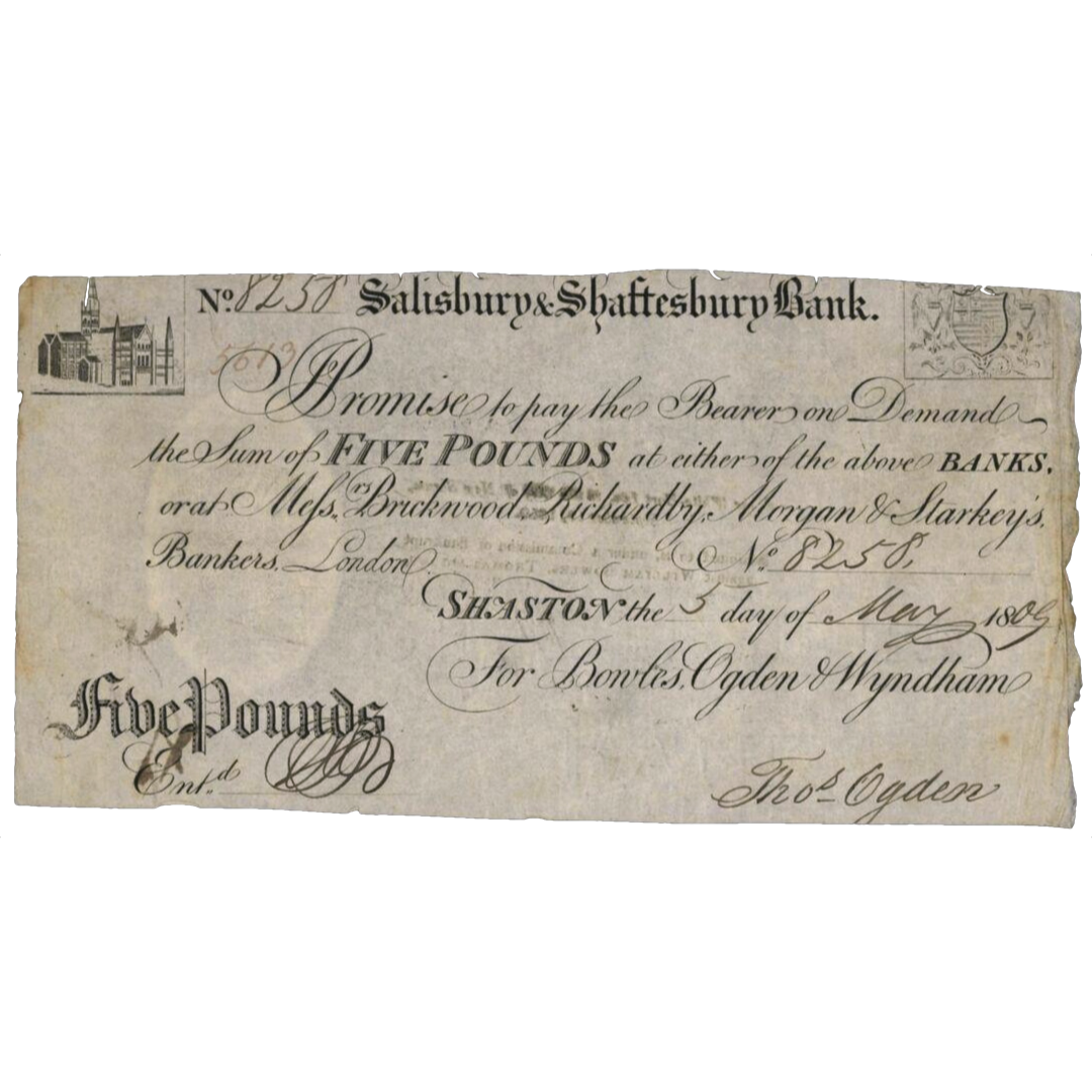 Salisbury & Shaftsbury Bank 1809 £1 banknote GF Outing 1922b