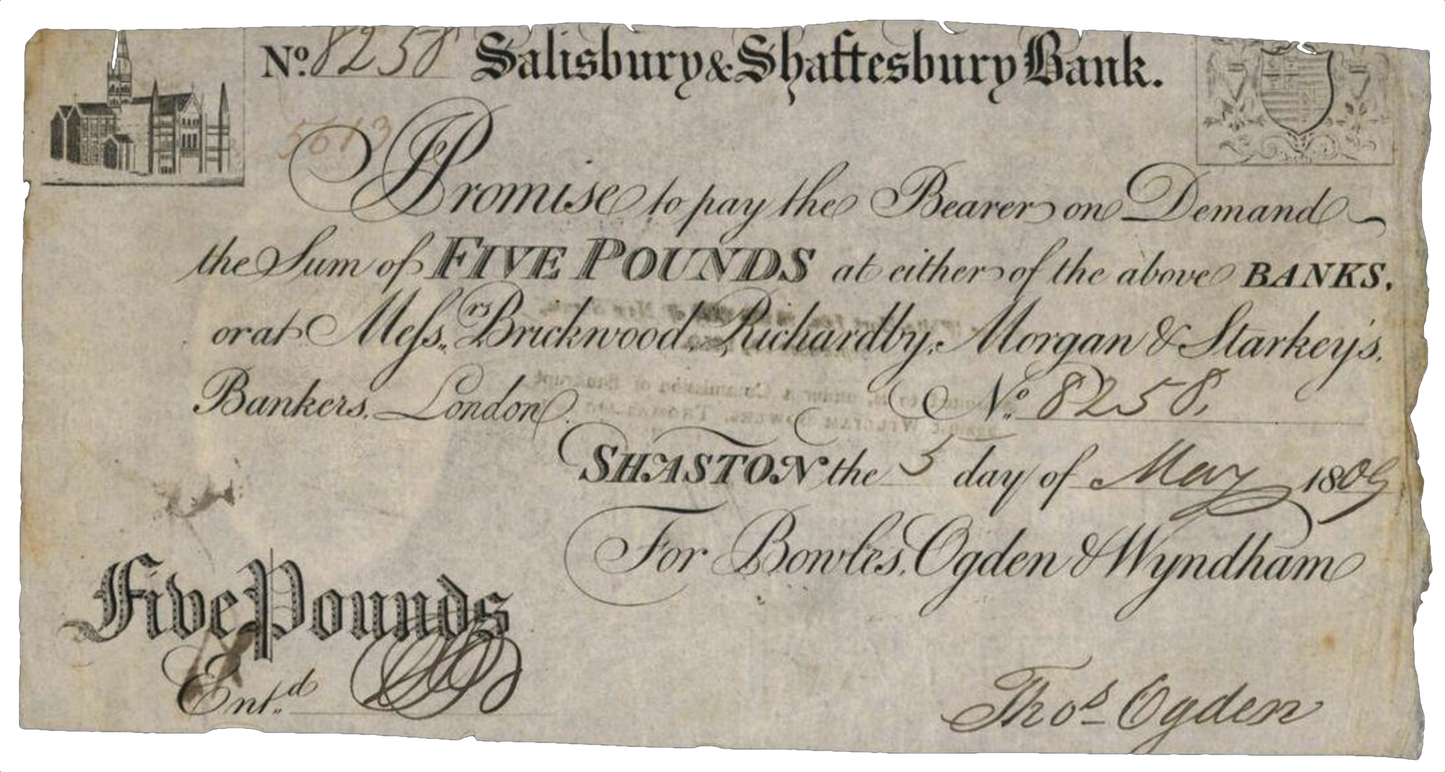 Salisbury & Shaftsbury Bank 1809 £1 banknote GF Outing 1922b
