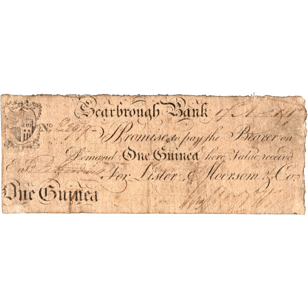 Scarbrough Bank 1817 1 Guinea banknote Outing 1895c