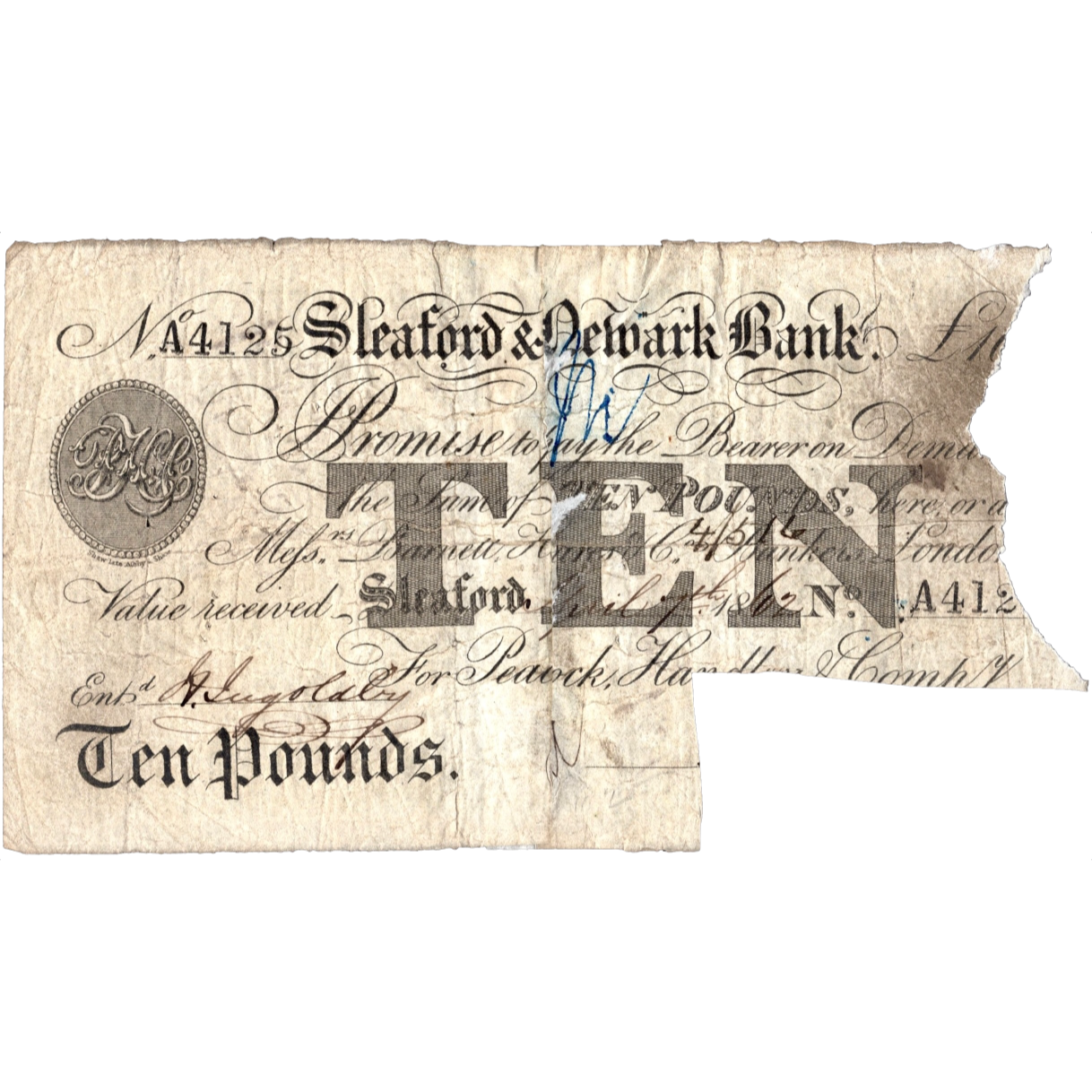 Sleaford & Newark Bank 1862 £10 banknote Outing 1973j