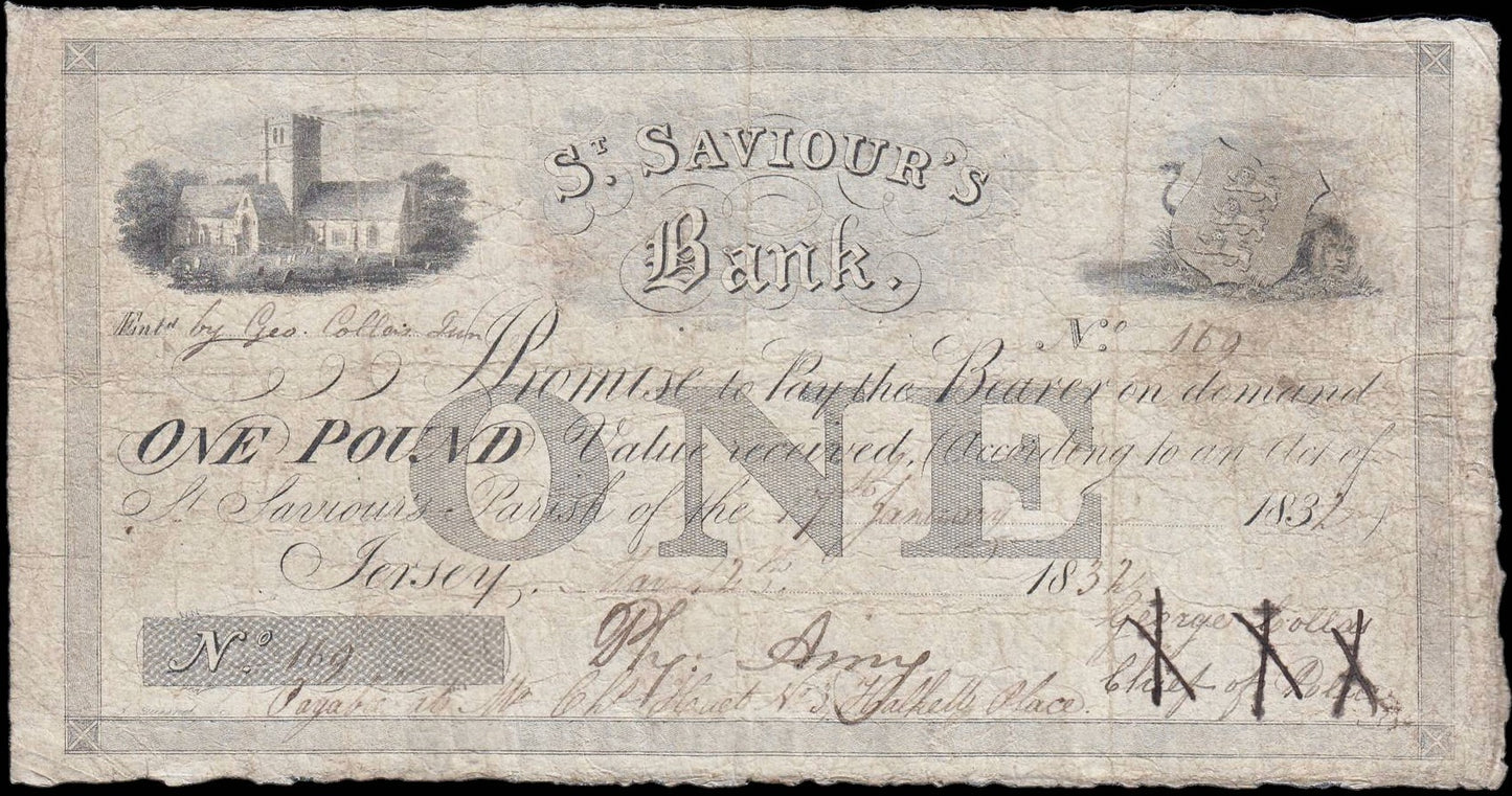 JERSEY P.S346 St Saviours Bank 1832 £1 banknote