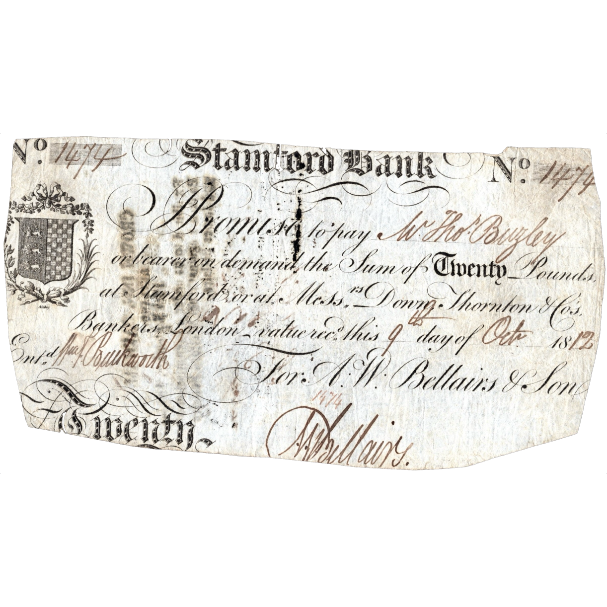 Stamford Bank 1812 £20 banknote Outing 2030d