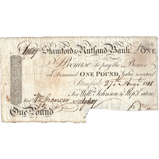 Stamford & Rutland Bank 1818 £1 banknote Outing 2033b