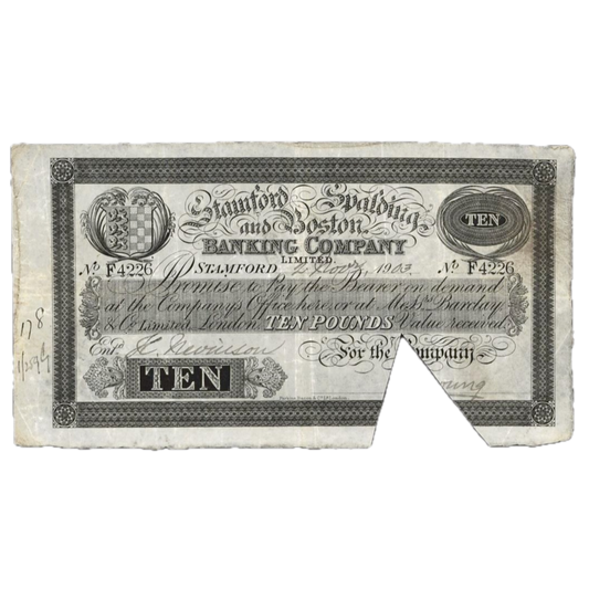 Stamford, Spalding & Boston Bank 1903 £10 banknote NVF Outing 2036h