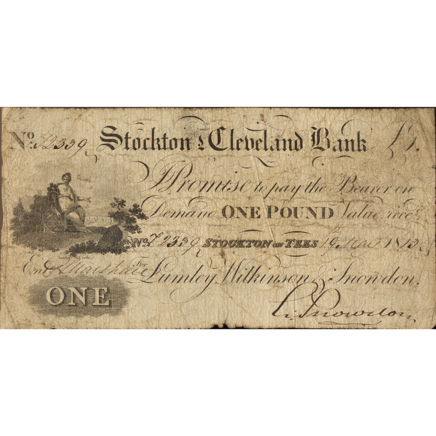 Stockton & Cleveland Bank 1813 £1 banknote Outing 2046b