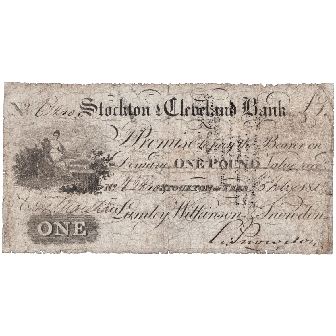 Stockton & Cleveland Bank 1813 £1 banknote Outing 2046b