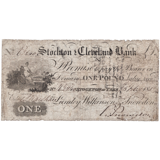 Stockton & Cleveland Bank 1813 £1 banknote Outing 2046b