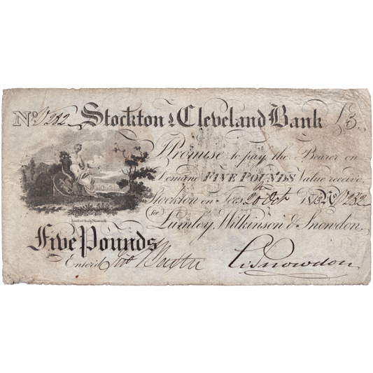 Stockton & Cleveland Bank 1813 £5 banknote Outing 2046c