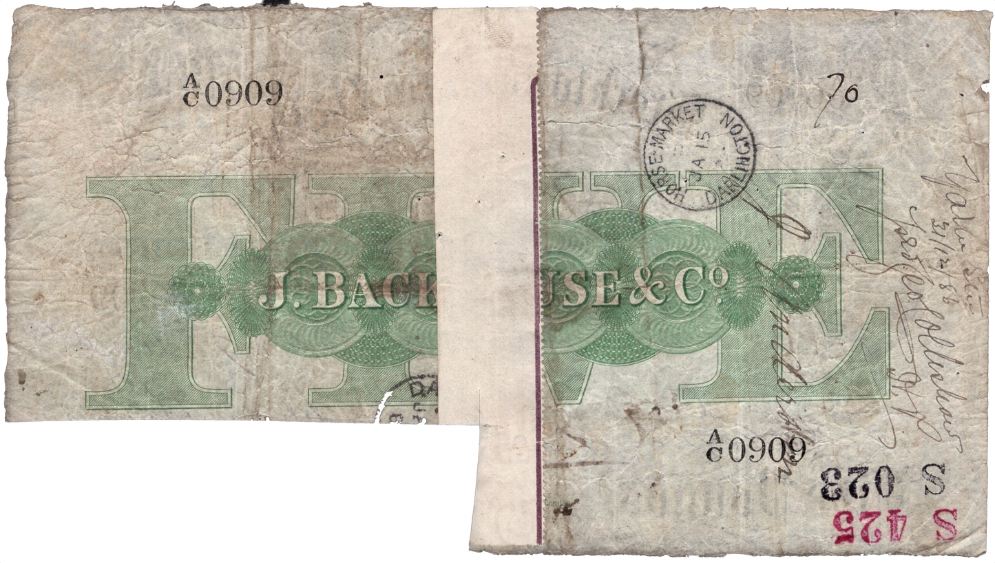 Stockton on Tees Bank 1889 £5 banknote Outing 2050c